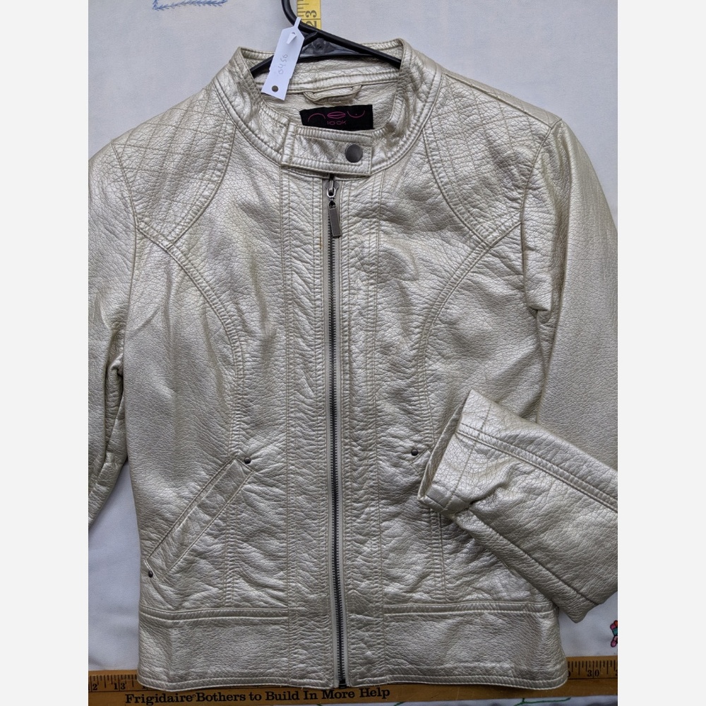Women's Small NEU Look Gold Faux Leather Jacket - Picture 2 of 5
